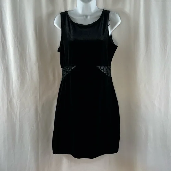 All That Jazz Dresses | All That Jazz Black Velvet Knit Lace Cutout Waist Sleeveless Minidress L | Color: Black | Size: L | Seaglassfinds's Closet